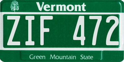 VT license plate ZIF472