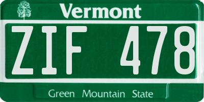 VT license plate ZIF478