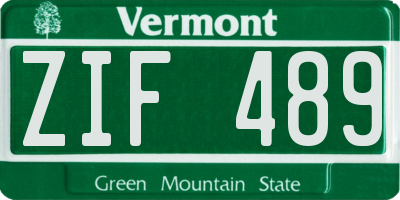 VT license plate ZIF489