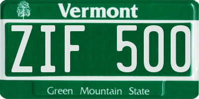 VT license plate ZIF500