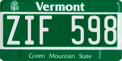 VT license plate ZIF598