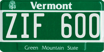 VT license plate ZIF600