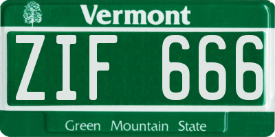 VT license plate ZIF666