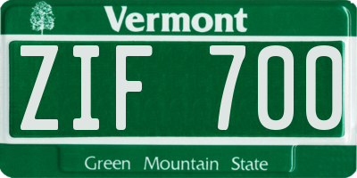 VT license plate ZIF700