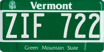 VT license plate ZIF722