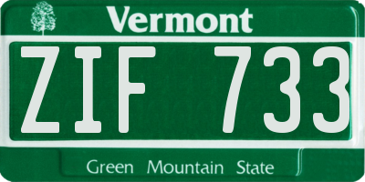 VT license plate ZIF733