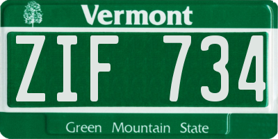 VT license plate ZIF734
