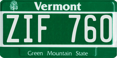 VT license plate ZIF760