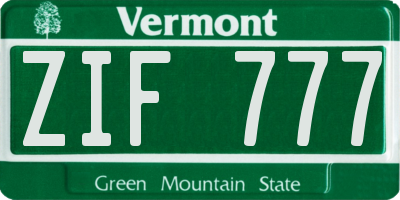 VT license plate ZIF777