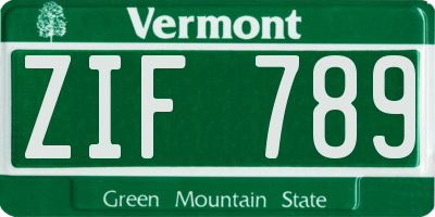 VT license plate ZIF789