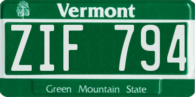 VT license plate ZIF794