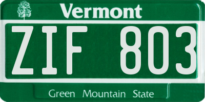 VT license plate ZIF803