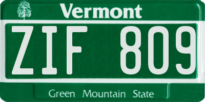 VT license plate ZIF809