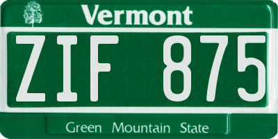 VT license plate ZIF875
