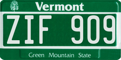 VT license plate ZIF909