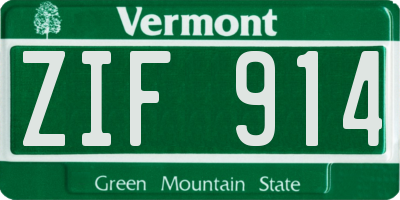 VT license plate ZIF914