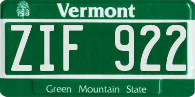 VT license plate ZIF922