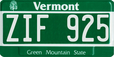 VT license plate ZIF925