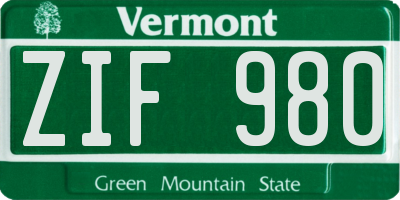 VT license plate ZIF980