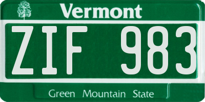 VT license plate ZIF983