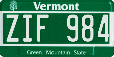 VT license plate ZIF984
