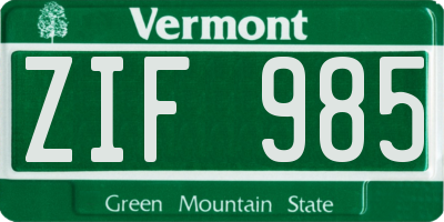 VT license plate ZIF985