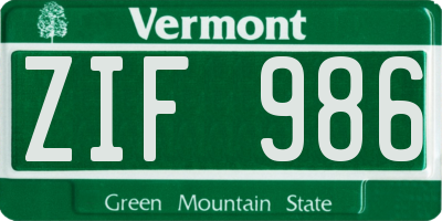 VT license plate ZIF986