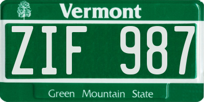 VT license plate ZIF987