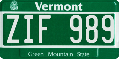 VT license plate ZIF989