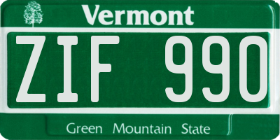 VT license plate ZIF990