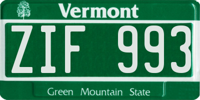 VT license plate ZIF993