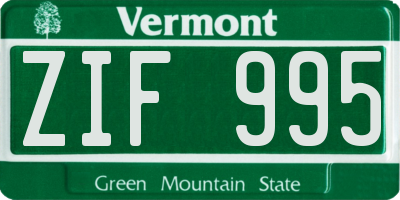 VT license plate ZIF995