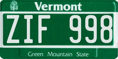 VT license plate ZIF998