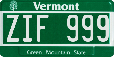 VT license plate ZIF999
