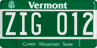 VT license plate ZIG012