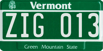 VT license plate ZIG013