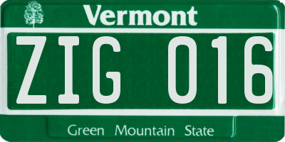 VT license plate ZIG016