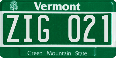 VT license plate ZIG021