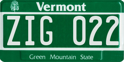 VT license plate ZIG022