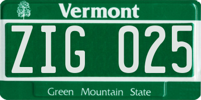 VT license plate ZIG025