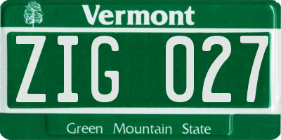 VT license plate ZIG027