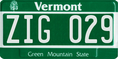 VT license plate ZIG029