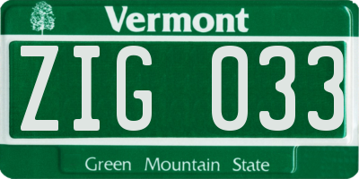 VT license plate ZIG033