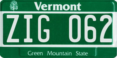 VT license plate ZIG062