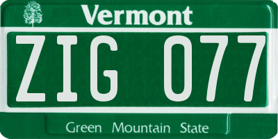 VT license plate ZIG077