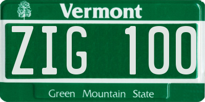 VT license plate ZIG100
