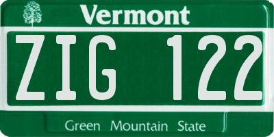 VT license plate ZIG122