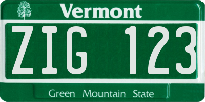 VT license plate ZIG123