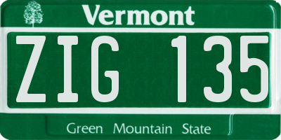 VT license plate ZIG135