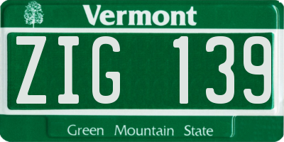 VT license plate ZIG139